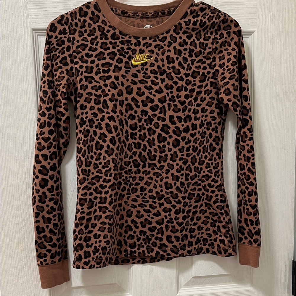 Nike Brown and Black Leopard Print Long Sleeve